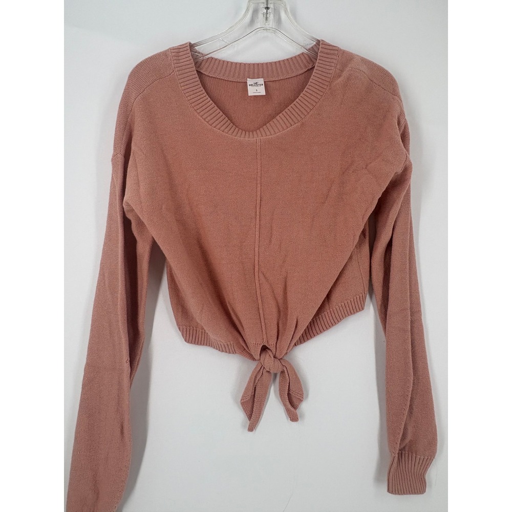Hollister Womens Cropped Tie Front V Neck Sweater Dusty Rose Size S‎